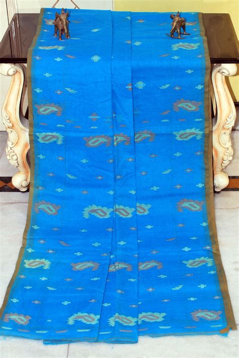 Traditional Hand Karat Work Cotton Jamdani Saree in Cobalt Blue, Brown ...