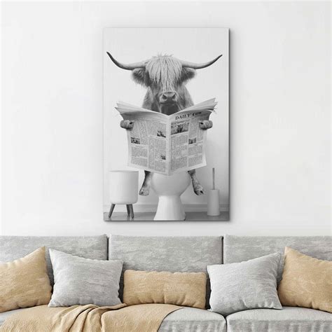 IDEA4WALL Animals Funny Bathroom Decor Black and White Highland Cow Sit ...