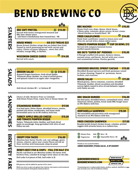 PUB MENU — Bend Brewing Company
