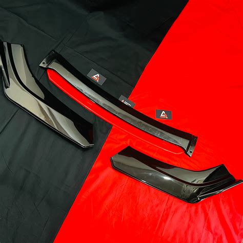Carbon Fiber Car Front Splitter (4Pc Set) | Red Lip | Universal ABS ...