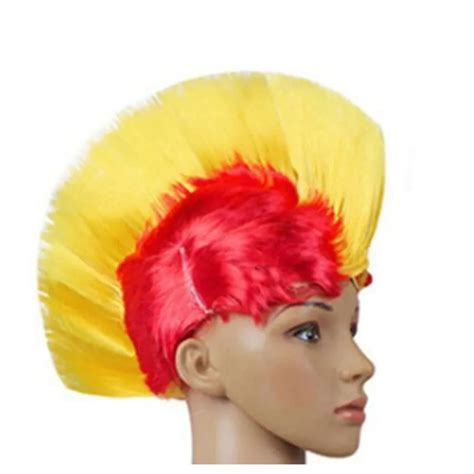 Brown Leaf Multicolored Rainbow Punk Mohawk Wig For Holi Halloween ...