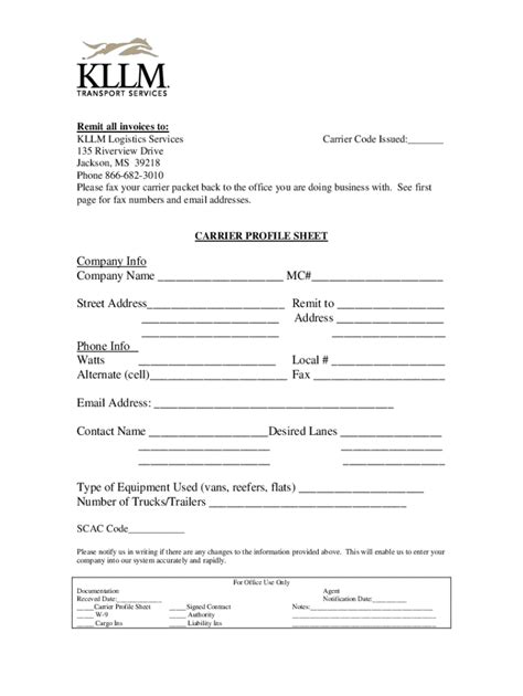 KLLM Carrier Profile Sheet Form - Fill Online, Printable, Fillable ...