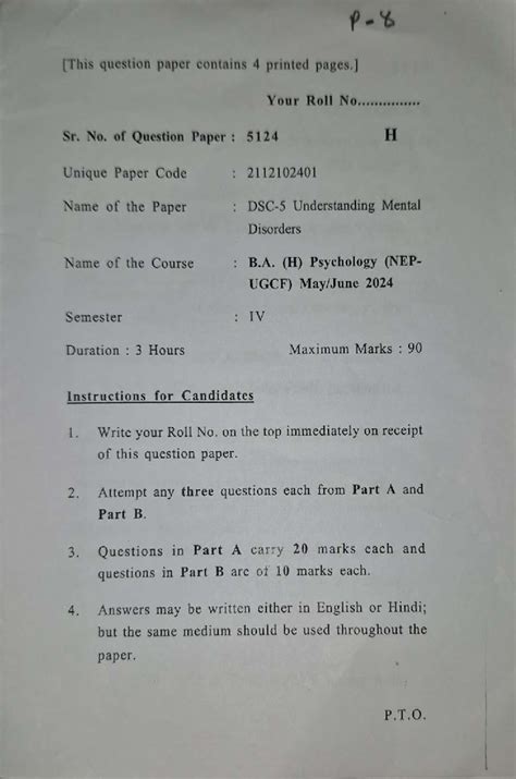 UMD PYQs - Understanding Mental Disorders (NEP 2024 UGCF) 90 Marks ...