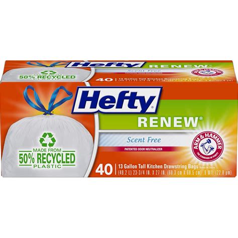 Hefty Renew Recycled Plastic Tall Kitchen Drawstring Trash Bags (13 ...