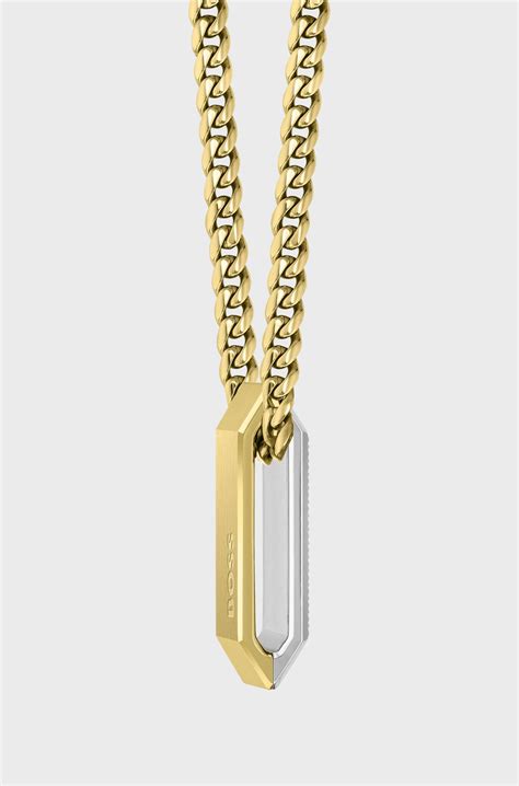 BOSS - Gold-effect necklace with reversible logo pendant - Gold tone