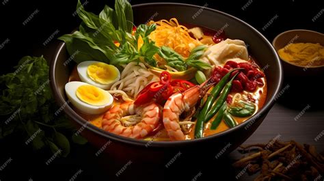 Premium Photo | Laksa Lagoon A vibrant Malaysian laksa bowl