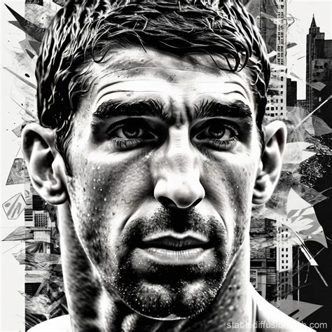 urban collage style digital illustration of michael phelps white and black collage Prompts ...