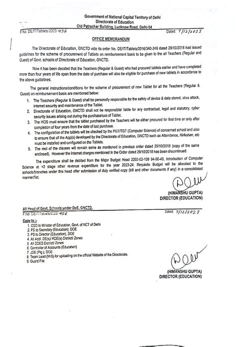 DoE issued orders for purchase of new TABS for all teachers of Delhi ...