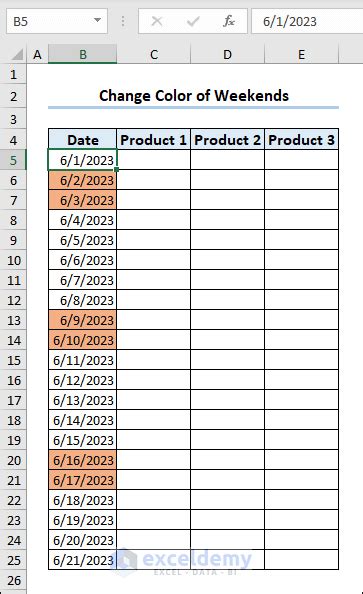 How to Color Weekends in Excel 的图像结果