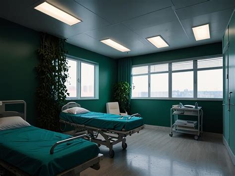 A hospital room with a green wall and blue sheets 4k | Premium AI ...