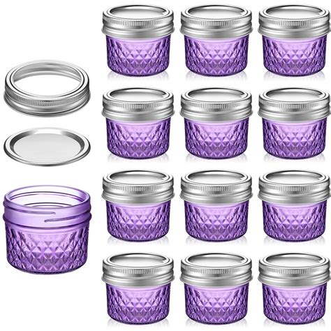 Zhehao 12 Pcs Mason Canning Jars 4 oz Jelly Jars with Regular Lids Mini ...