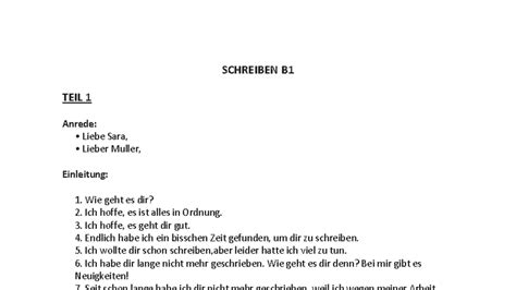 SCHREIBEN B1 TEIL 1: Anrede, Vorschläge & Entschuldigungen - Studocu