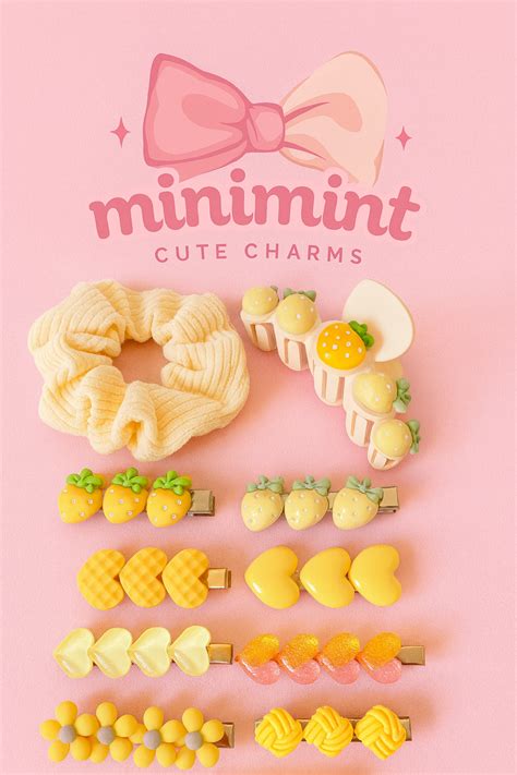 Yellow Aesthetic Hair Accessory Set – Cute Korean Clips + Scrunchie (9 ...