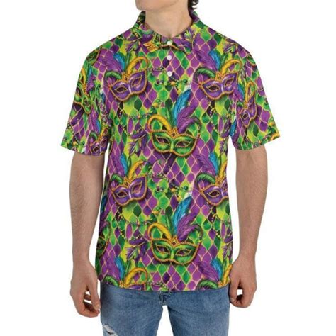 Mardi Gras Polo Shirts for Men Party Mask Moisture Wicking Short Sleeve ...