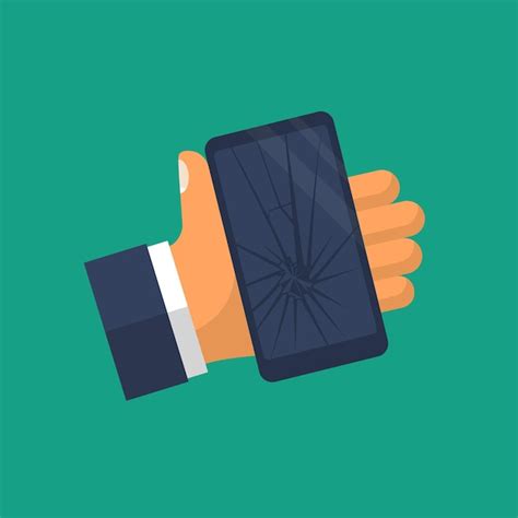 Smartfon z pękniętym ekranem w dłoni człowieka Zepsuty telefon ...