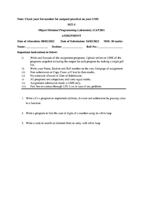 Assignment CAP 281 - SET- Object Oriented Programming-Laboratory ...