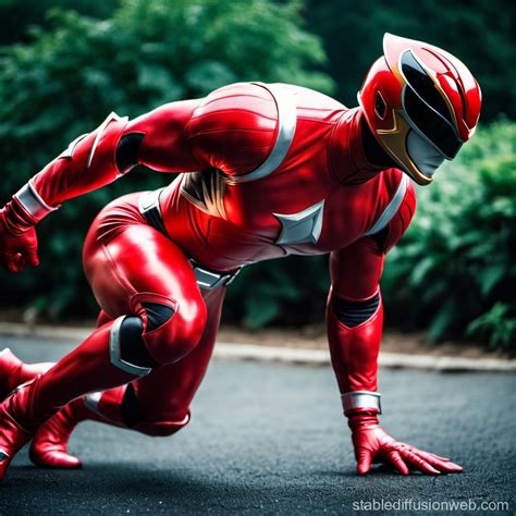 Muscular Red Power Ranger on All Fours | Stable Diffusion Online