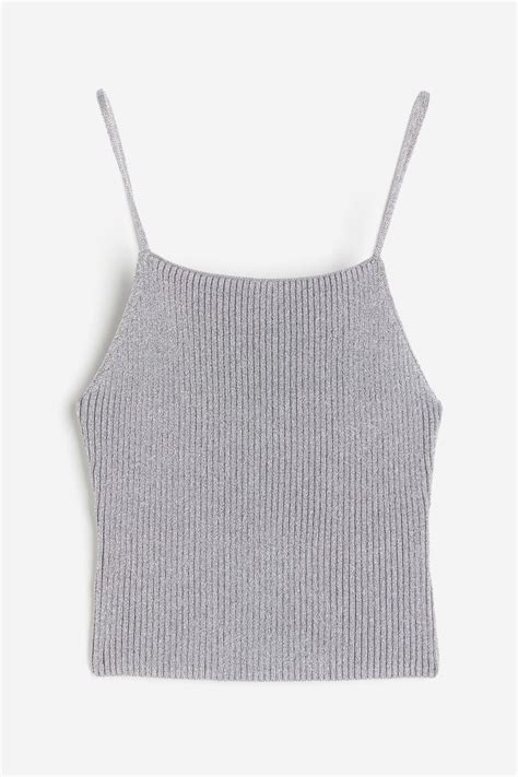 Rib-knit strappy top - Silver-coloured - Ladies | H&M IN