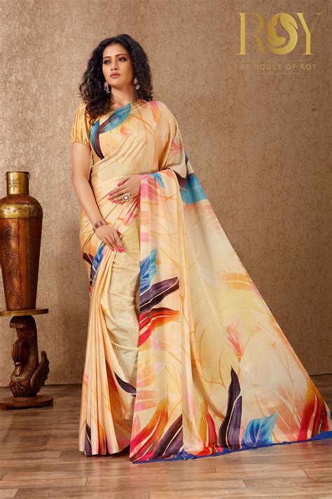 Printed Multicolor Soft Crepe Saree | Buy Soft Crepe Sarees Online ...