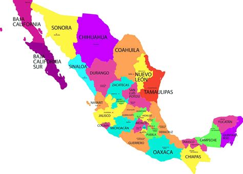 Mapa de México con nombres PDF JPG - Gratis