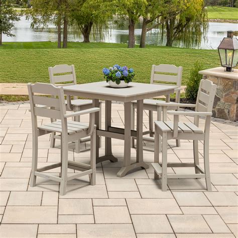 POLYWOOD Oakport 5 -Piece Sand Counter height Plastic Square Table with ...