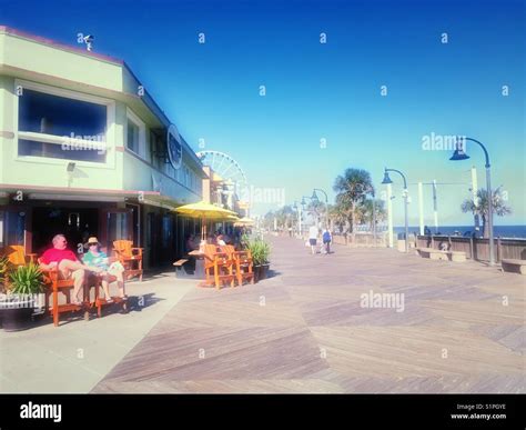 Oceanfront Boardwalk shops and bars, Myrtle Beach, South Carolina, USA ...