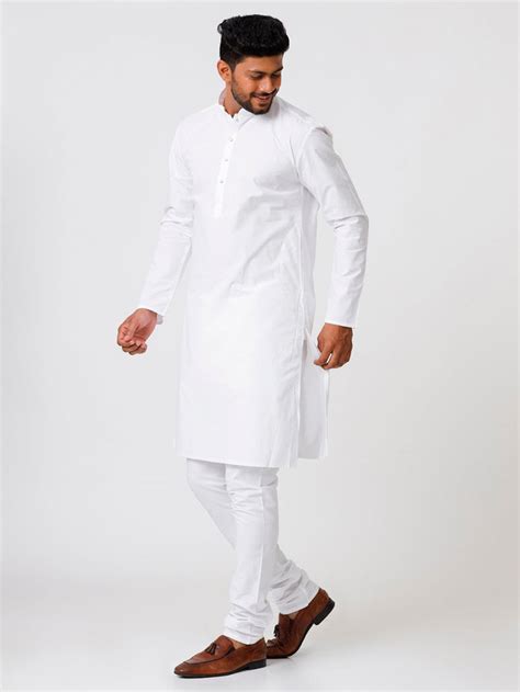 Home All products Men Cotton Full Length White Kurta an...