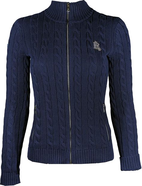 Amazon.com: Polo Ralph Lauren Women's Full Zip Cable Knit Crest Sweater ...