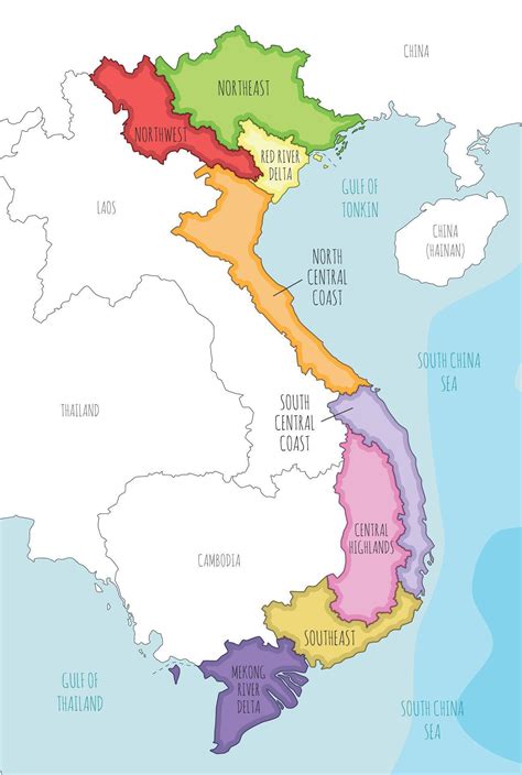 illustrated map of Vietnam with regions and administrative divisions ...