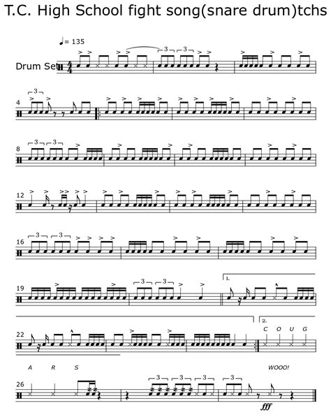 T.C. High School fight song(snare drum)tchs - Sheet music for Drum Set