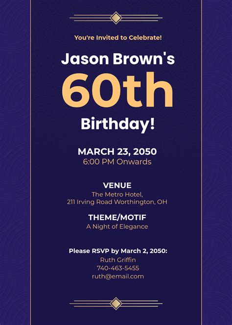 Free 60Th Birthday Invitation Templates, Editable and Printable