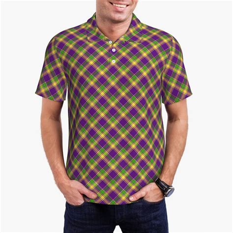 Polo Shirts for Men, Mardi Gras Plaid Cuteness Casual Mens Polo Shirts ...