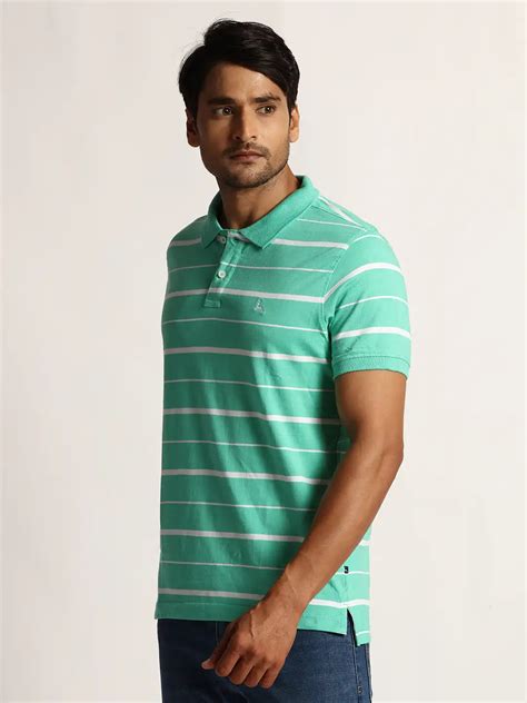 Men Green Regular Fit Yarn Dyed Cotton Round Neck Collar Polo T-Shirt ...