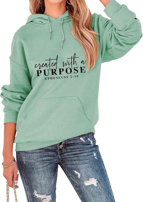 Shemiun Created with a Purpose Christian Hooded Sweatshirt for Women ...