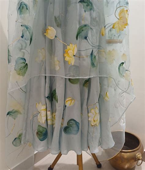 Lotus on powder blue silk flaired kurta set with Sitara’s – Picchika