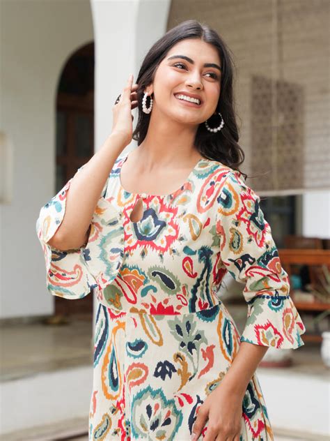 Buy Soft Cotton Paisley Anarkali Off White Dress TP9222T | Aramya