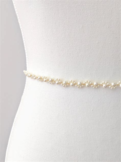 Pearl Bridal Belt Tie Belt Bridal Dress Belt for Wedding Dress Sash Minimalist Bridal Belt ...