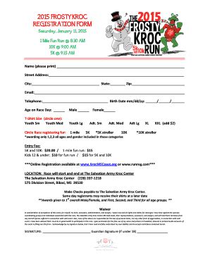 Fillable Online krocmscoast 2015 Frosty Kroc registration form ...