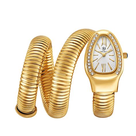 Snake 2.0 Gold Coil Bracelet Watch -White Dial | Sansi Mayo – SansiMayo