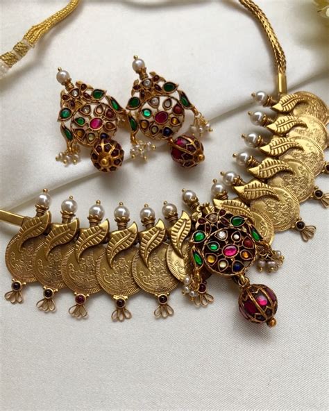 Floral Gold Plated Necklace From 'Silver Abharanaa' • South India Jewels
