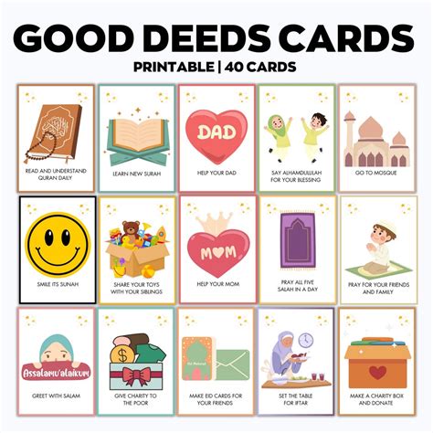 Good Deeds Cards Printable, Ramadan Cards, Ramadan Advent Cards, Kids ...