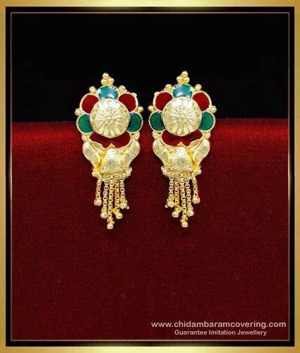 Buy Traditional Gold Design 2 Step Daily Wear Plain Gold Plated Earring ...