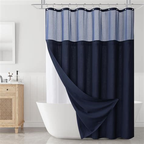 Amazon.com: Naturoom Navy Blue Shower Curtains 80 Inch Length Linen ...