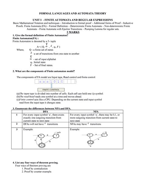 FLAT - UNIT I - QB - FORMAL LANGUAGES AND AUTOMATA THEORY UNIT I ...