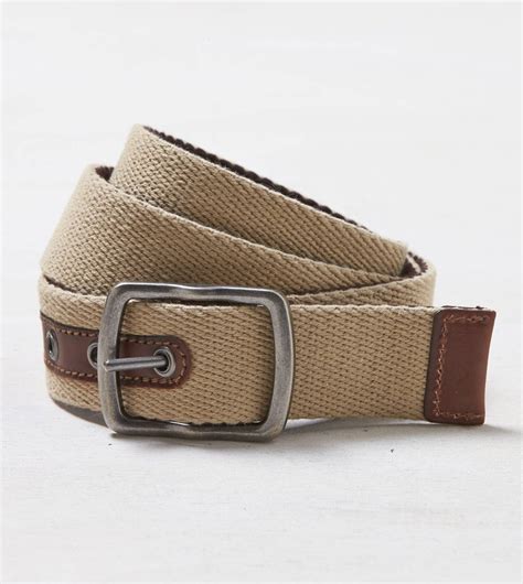 AEO Canvas & Leather Belt, Khaki | American Eagle Outfitters | Mens ...
