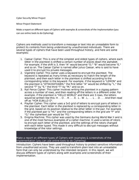 Cyber Security Minor Project - There are several types of ciphers that ...