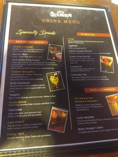 Carta de Lock Sixteen Steakhouse, Elida, N Eastown Rd