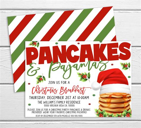 Christmas Pancakes and Pajamas Party Invitation, Editable Birthday PJ ...
