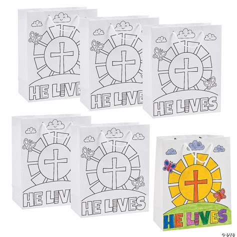 7 1/2" x 9" Bulk 48 Pc. Medium Color Your Own Paper He Lives Gift Bags