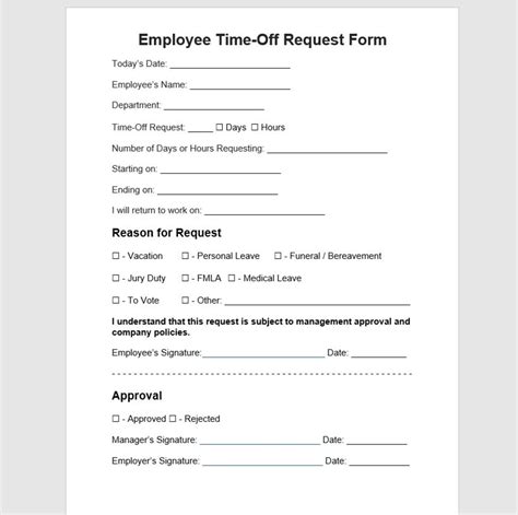 Time off Request Form Template, Time off Request Form, Employee Time ...